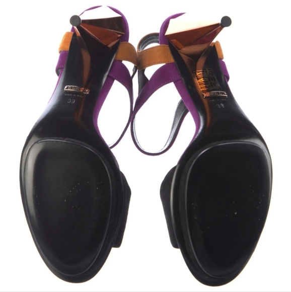 NWT Gucci Black Purple Orange Genuine Suede Leather Slingback Shoes Pumps Heels - Picture 6 of 13